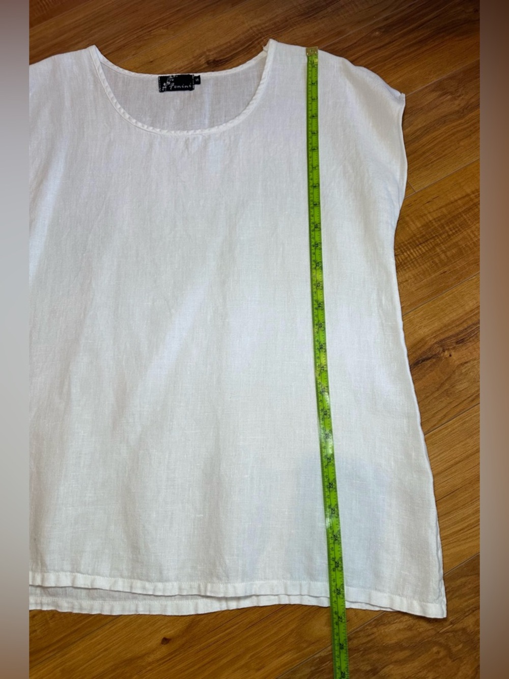 Fenini Cream/White Blouse with Short Sleeves Small 100% Linen - Picture 5 of 10